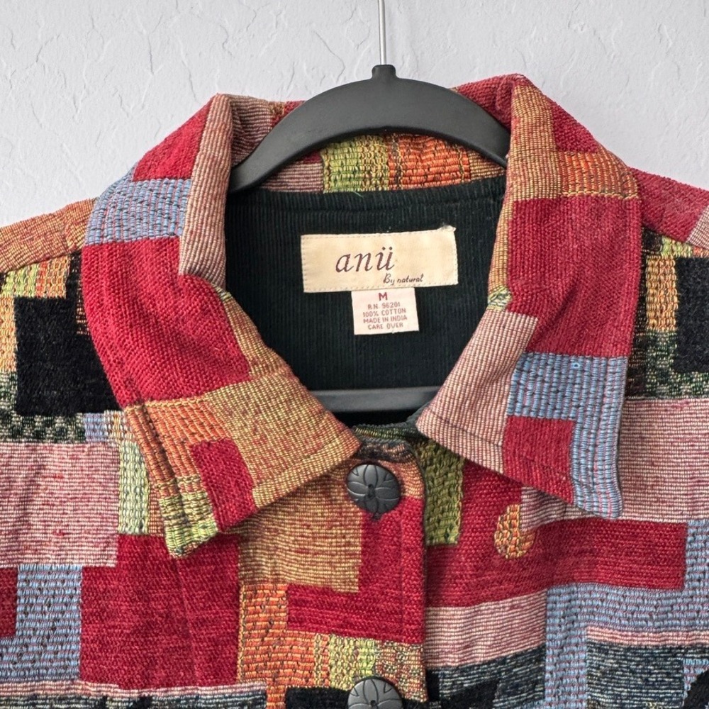 Anu By Natural Medium Geometric Patchwork Jacket … - image 3